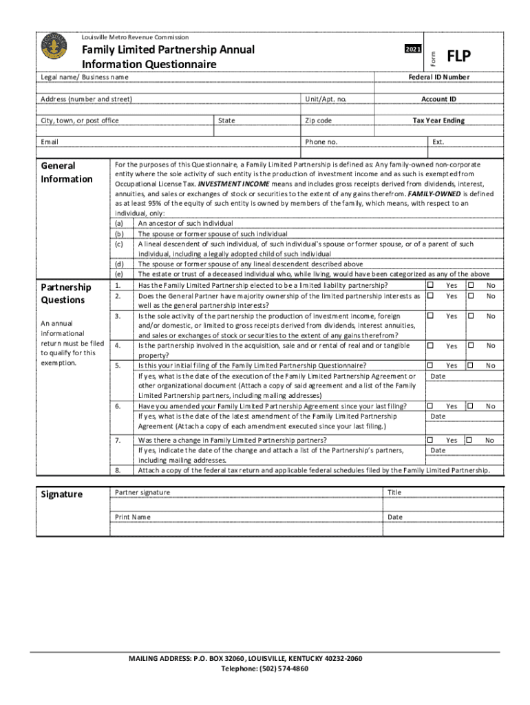 Fillable Online Fillable Online Family Limited Partnership Annual