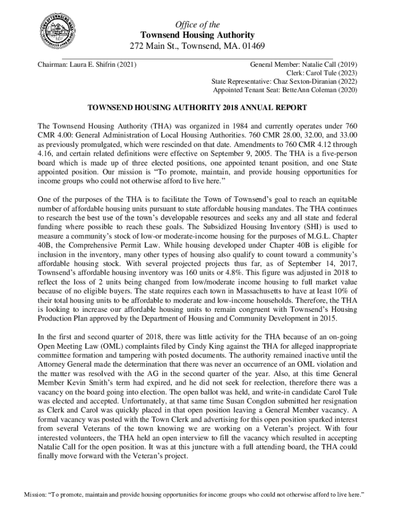 Fillable Online Office of the Townsend Housing Authority 272 Main St