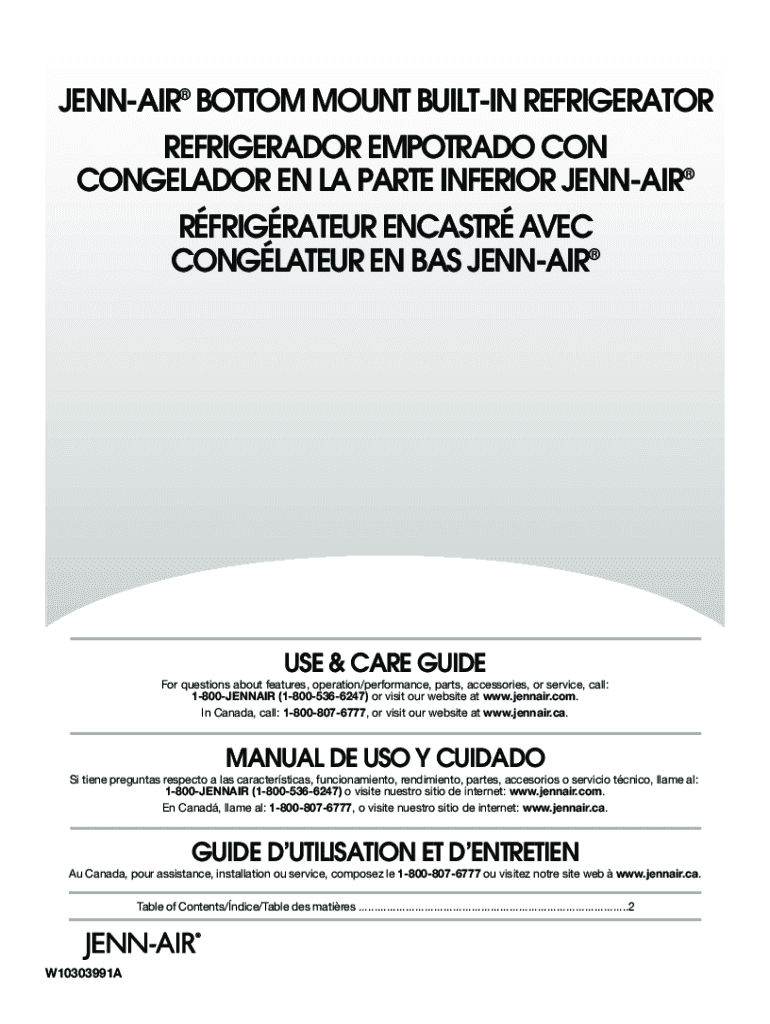 Fillable Online JENNAIR BOTTOM MOUNT BUILTIN REFRIGERATOR