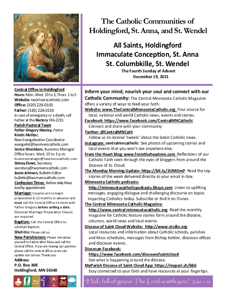 Fillable Online The Catholic Communities of Holdingford, St. Anna, and