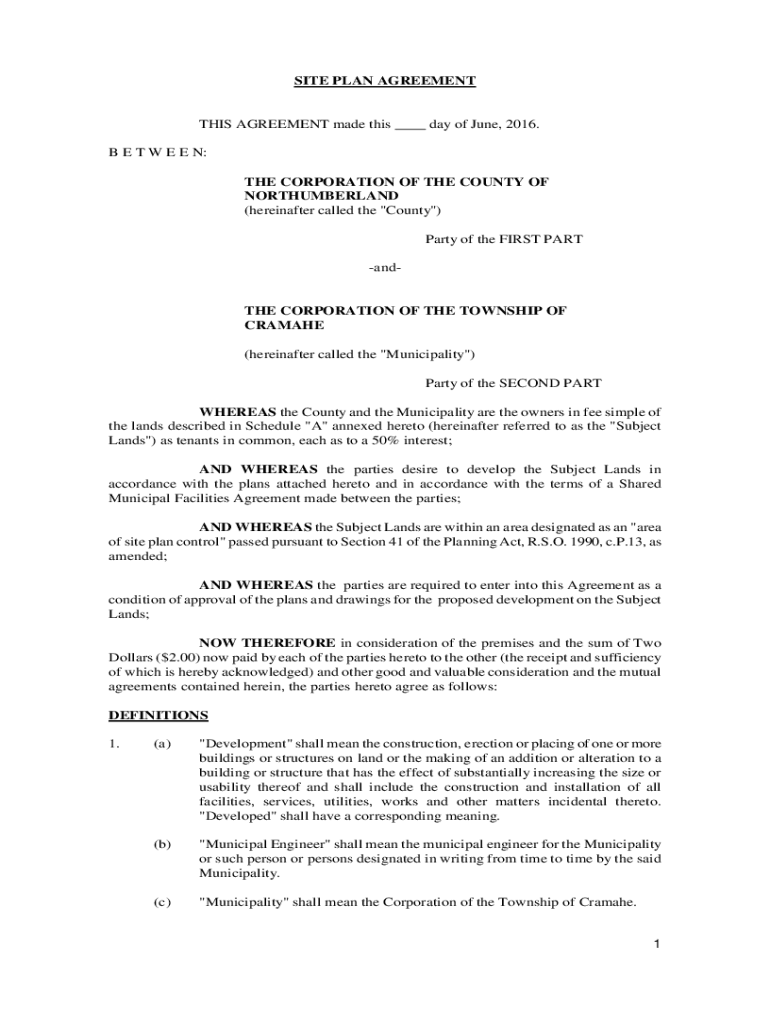 Fillable Online Enter into a Site Plan Control Agreement with Hillier