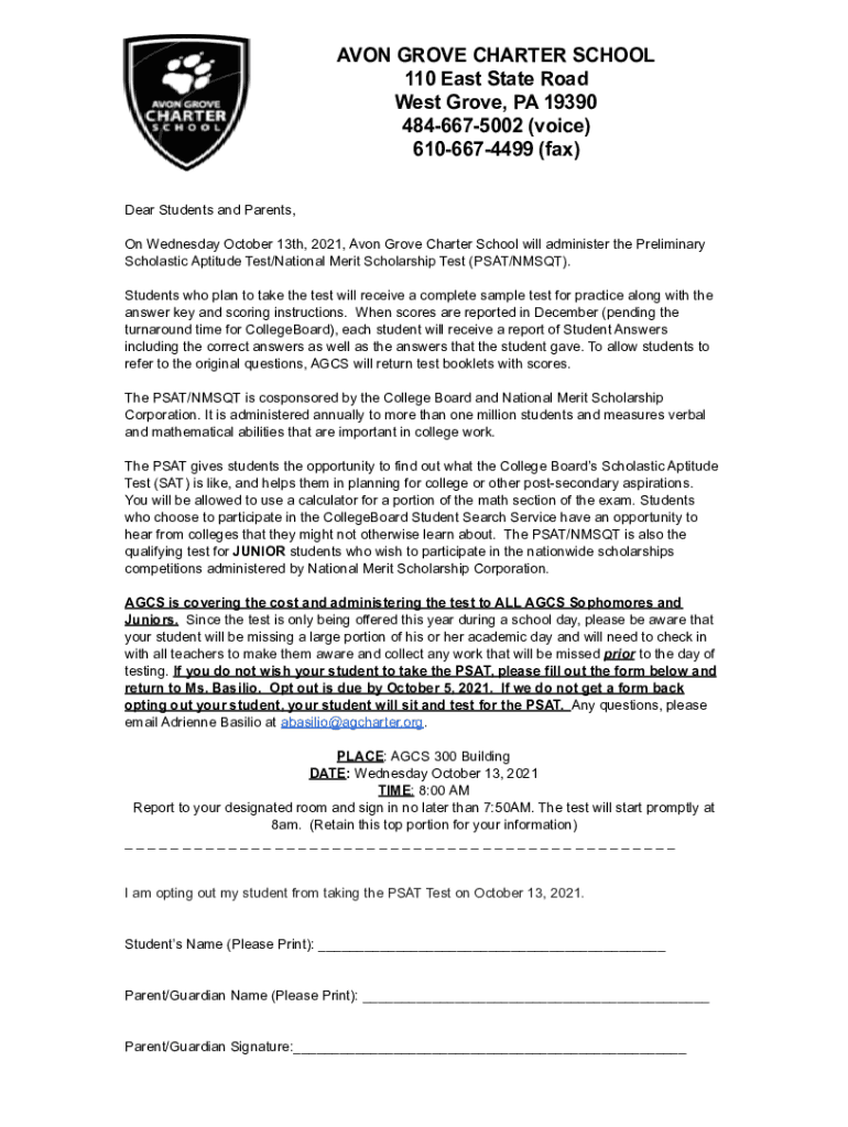Fillable Online Avon Grove Charter School, 110 State Rd, West Grove, PA Fax Email Print