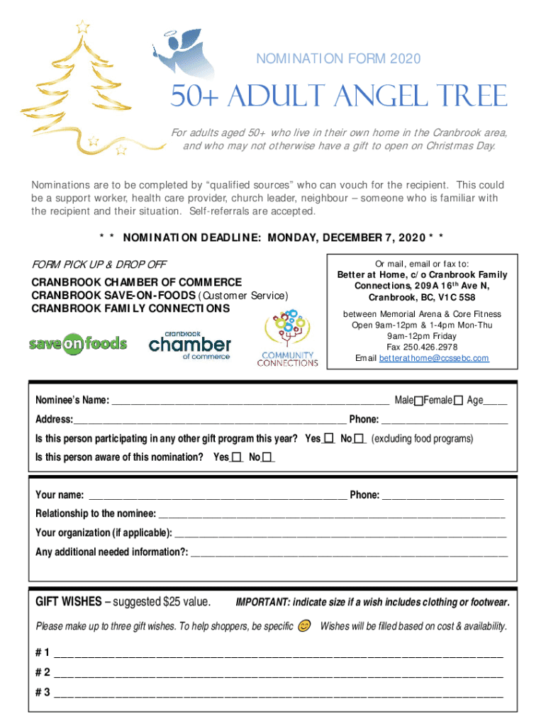 Fillable Online betterathome ccscranbrook ANGEL TREE REGISTRATION Fax