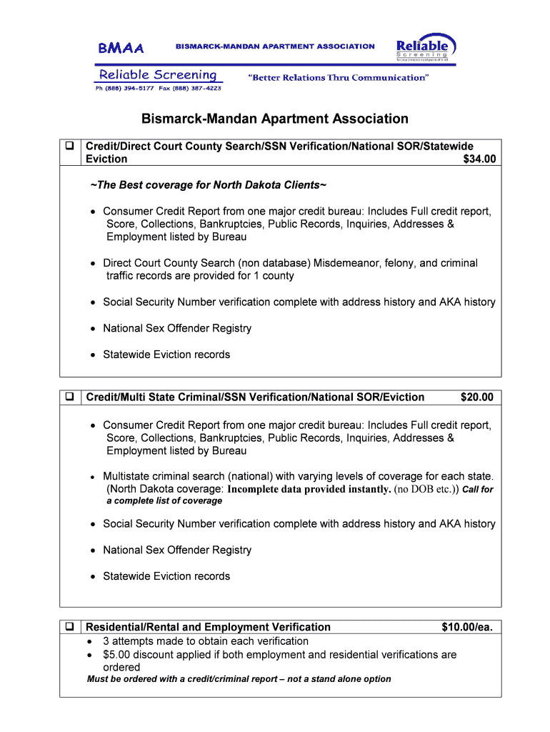 Fillable Online BismarckMandan Apartment Association Fax Email Print