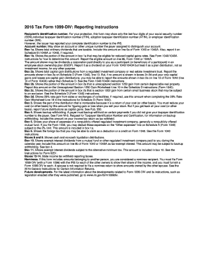 Fillable Online 2016 Tax Form 1099-DIV: Reporting Instructions Fax