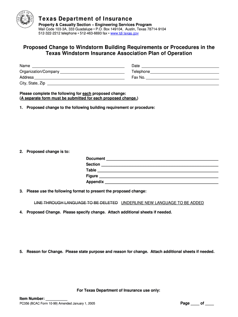 Fillable Online tdi texas Proposed Change to Windstorm Building