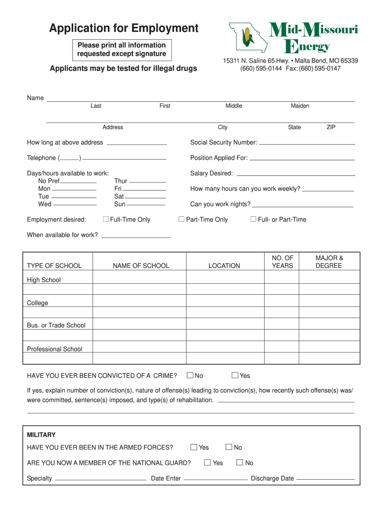 Mid Missouri Energy Application Fill Online, Printable, Fillable