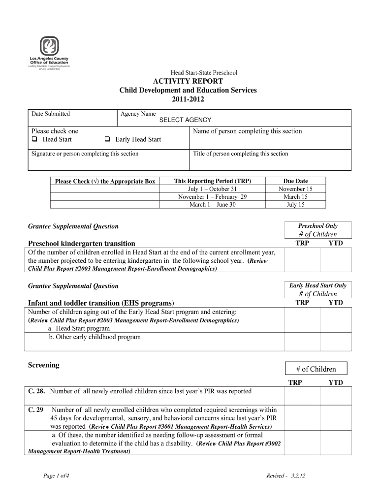 Fillable Online prekkid Child Development and Education Activity Report