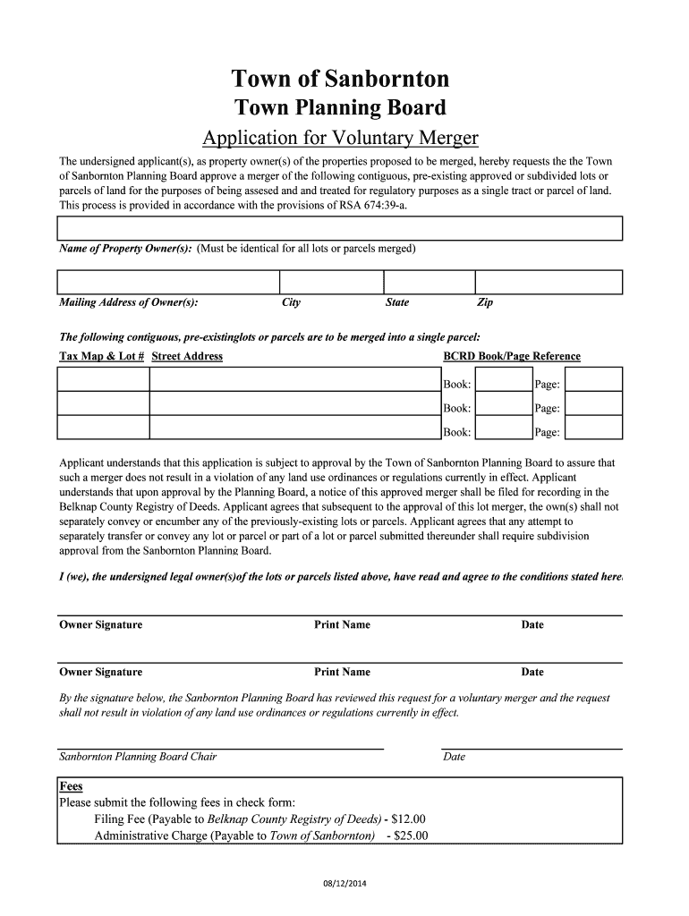 Fillable Online sanborntonnh Voluntary Merger Form Town of Sanbornton