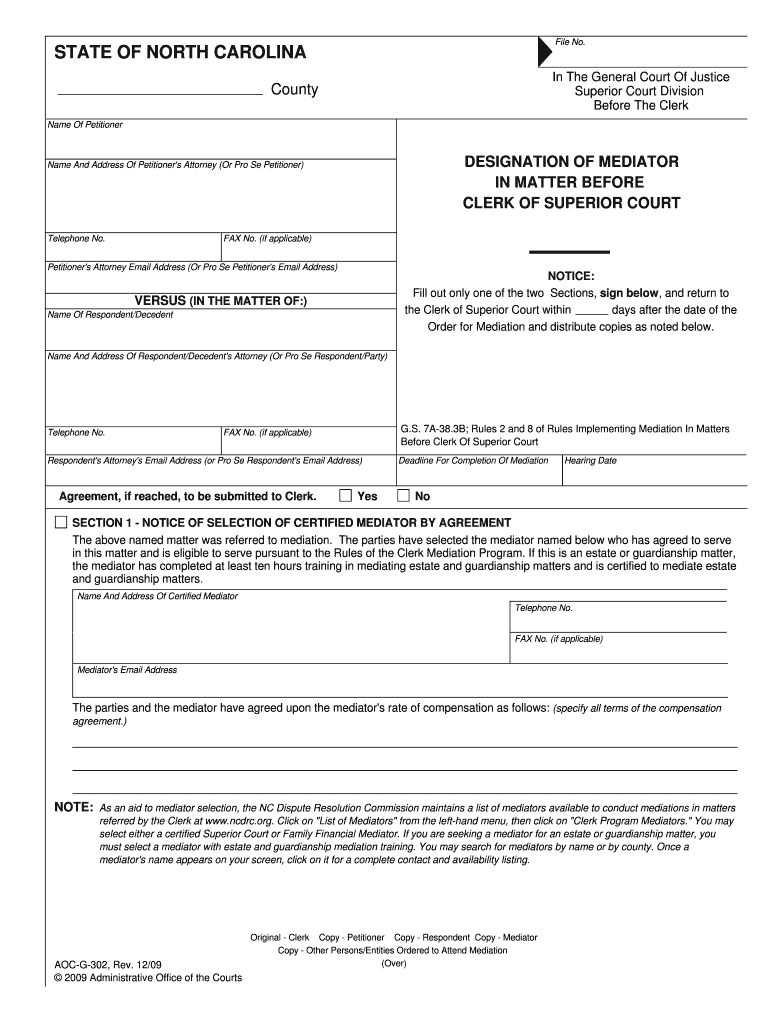 Fillable Online nccourts Clerk of Superior Court Form North Carolina