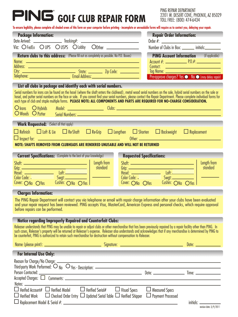 Ping club repair cost Fill out & sign online DocHub