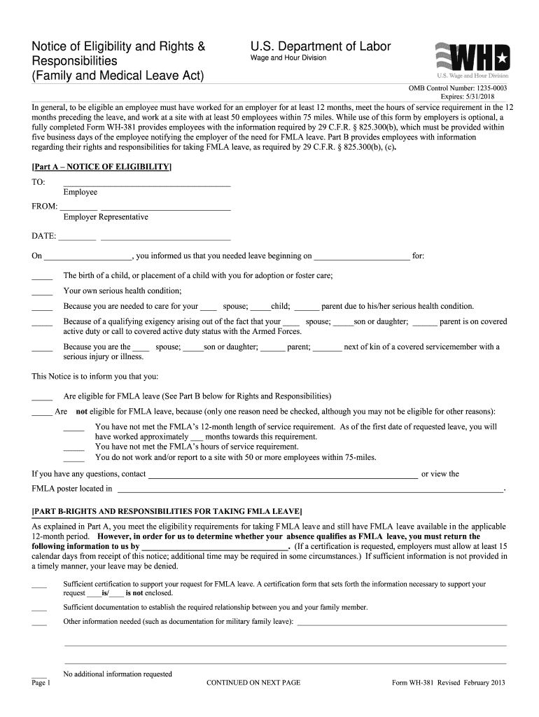 DoL WH381 2013 Fill and Sign Printable Template Online US Legal Forms