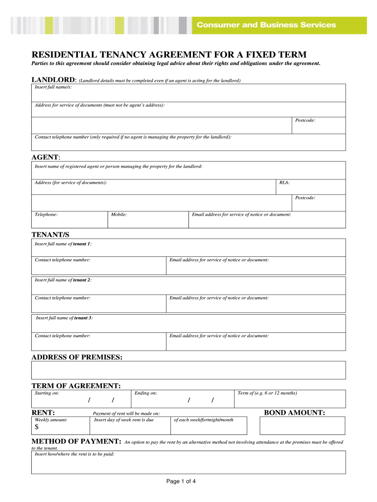 2015 Form AU CBS Residential Tenancy Agreement Fixed Term Fill Online