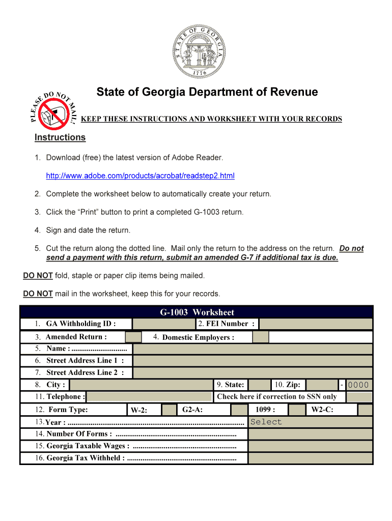 2015 Form GA DoR G1003 Fill Online, Printable, Fillable, Blank pdfFiller