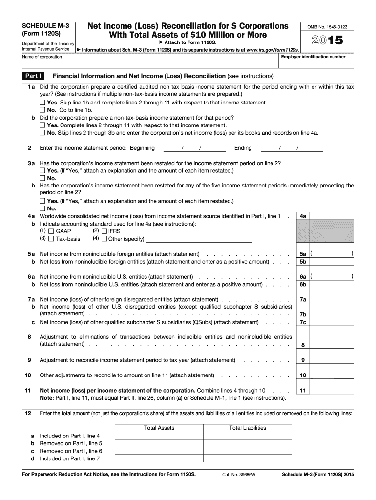 IRS 1120S Schedule M3 2015 Fill out Tax Template Online US Legal Forms