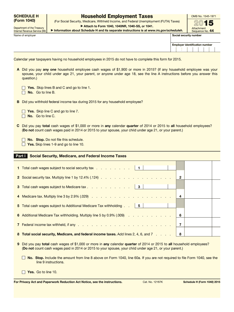2015 Form IRS 1040 - Schedule H Fill Online, Printable, Fillable, Blank