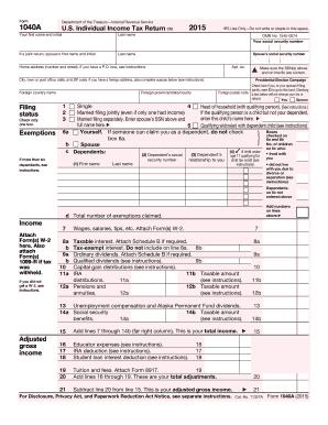 2015 Form IRS 1040-A Fill Online, Printable, Fillable, Blank - pdfFiller
