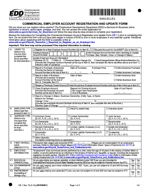 EDD DE 1 - California Registration Form for Commercial Employers in PDF