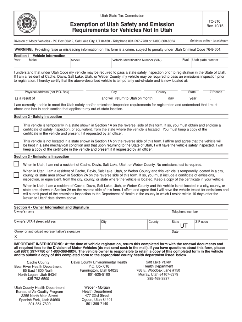 2014 Form UT TC810 Fill Online, Printable, Fillable, Blank pdfFiller