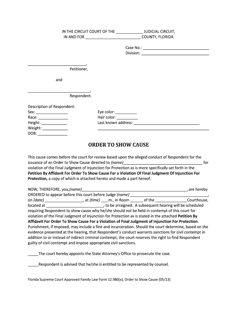 Florida order show cause Fill out & sign online DocHub