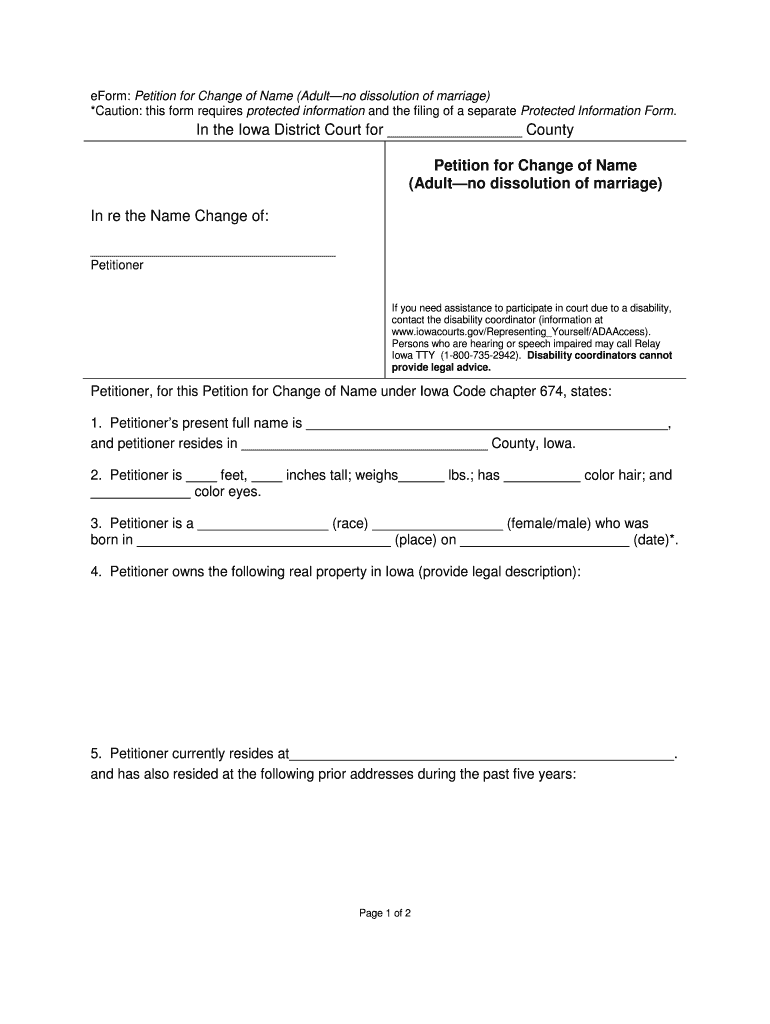 IA Petition for Change of Name Adult Complete Legal Document Online