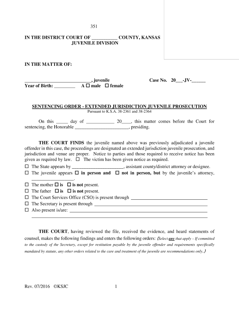 KS Sentencing Order Extended Jurisdiction Juvenile Prosecution 2016