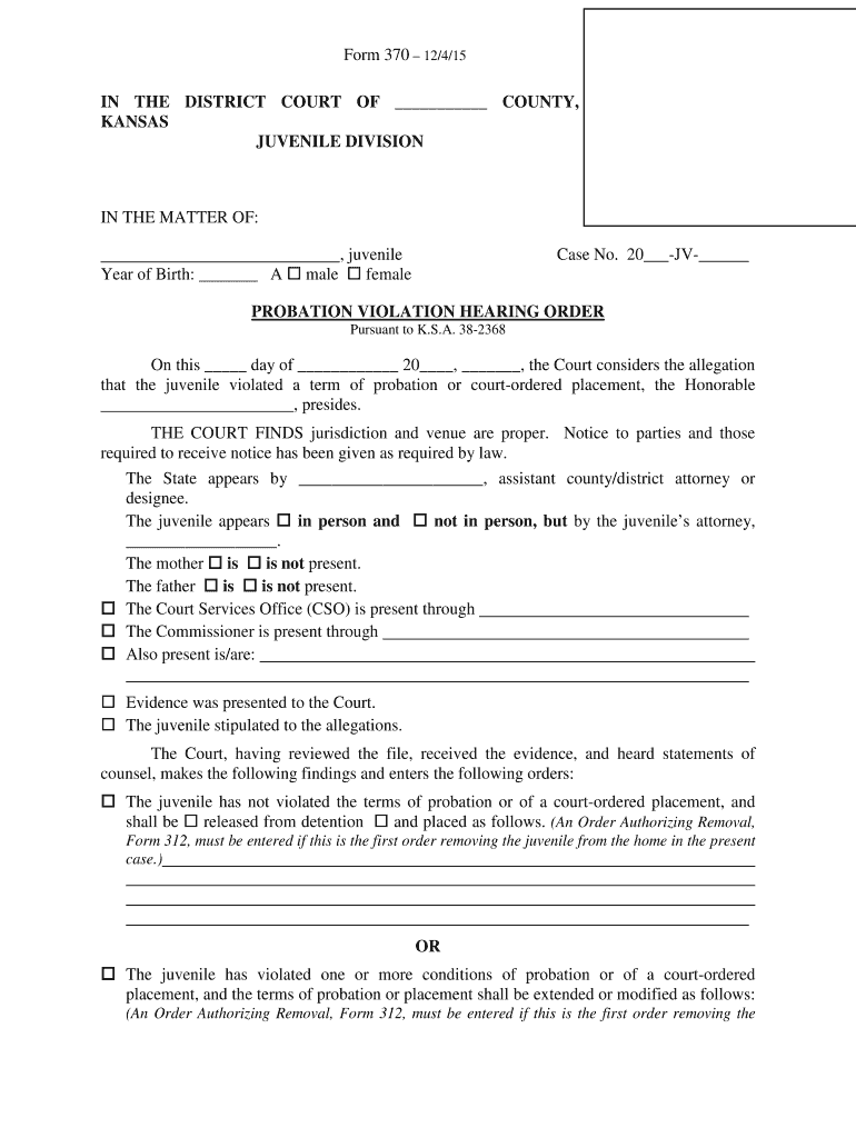 KS Probation Violation Hearing Order 20152021 Complete Legal