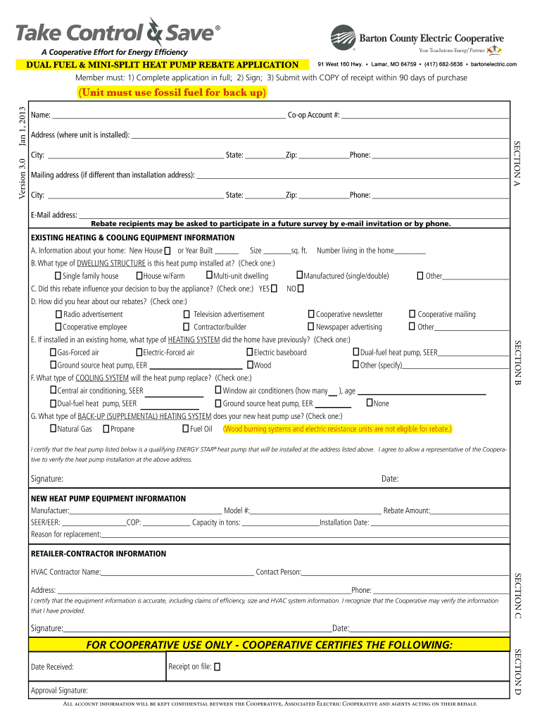 Fillable Online Dual Fuel and MiniSplit Heat Pump Rebate Application