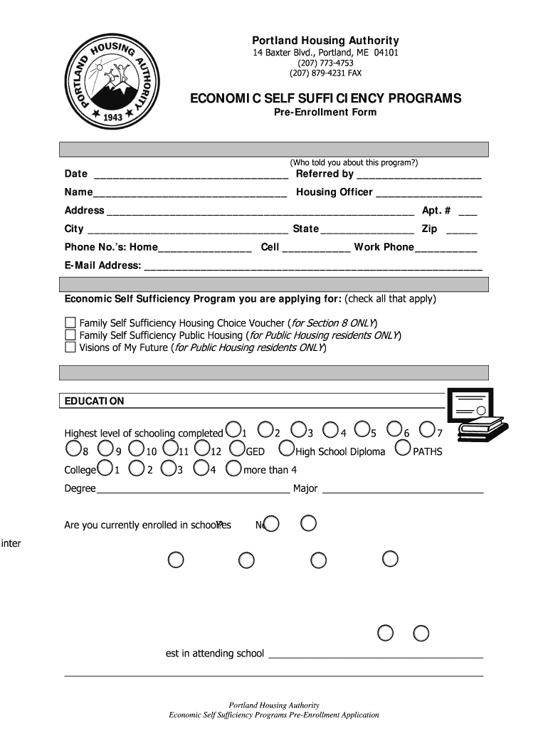 Fillable Online porthouse PreEnrollment Application form the