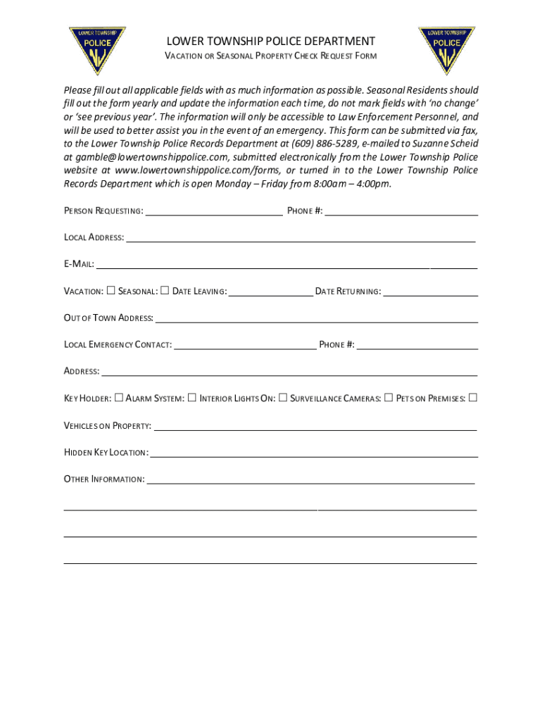 Fillable Online LOWER TOWNSHIP POLICE DEPARTMENT Fax Email Print