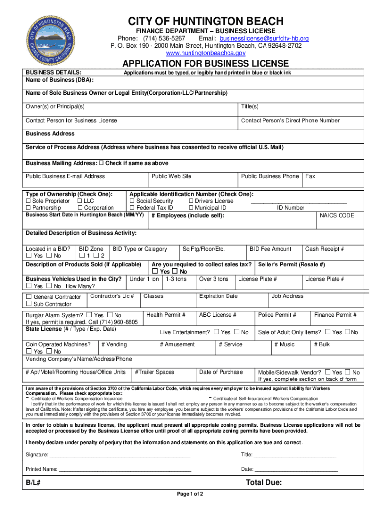 20212024 Form CA Application for Business License City of Huntington