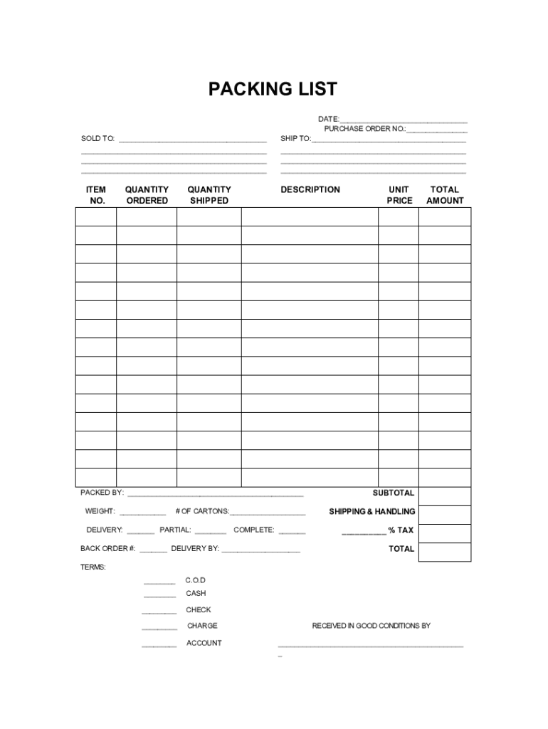 Fillable Online packaging list Fax Email Print pdfFiller