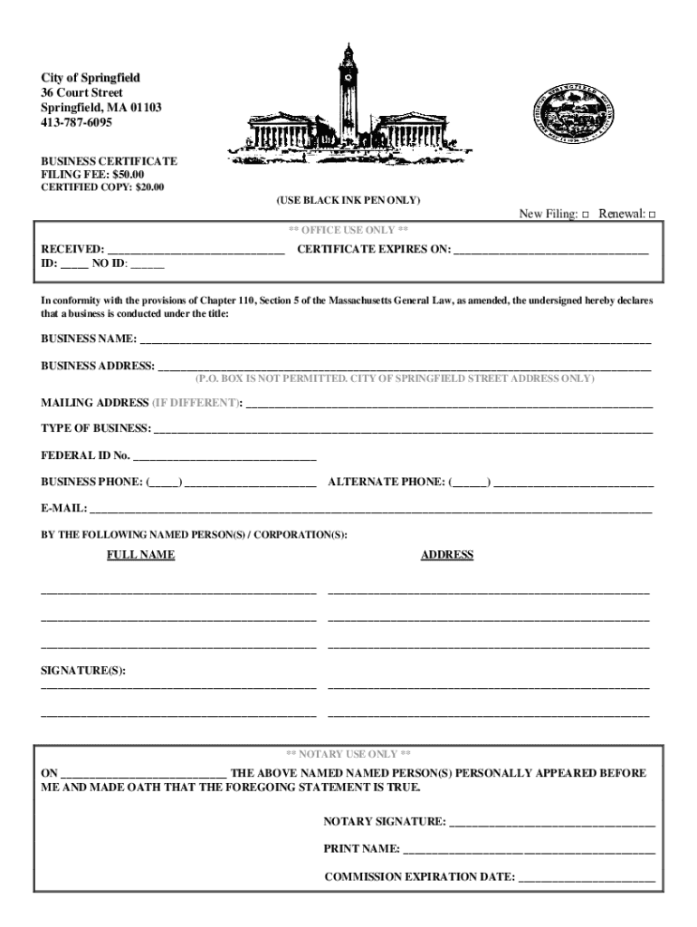 20212023 Form MA Business Certificate City of Springfield Fill