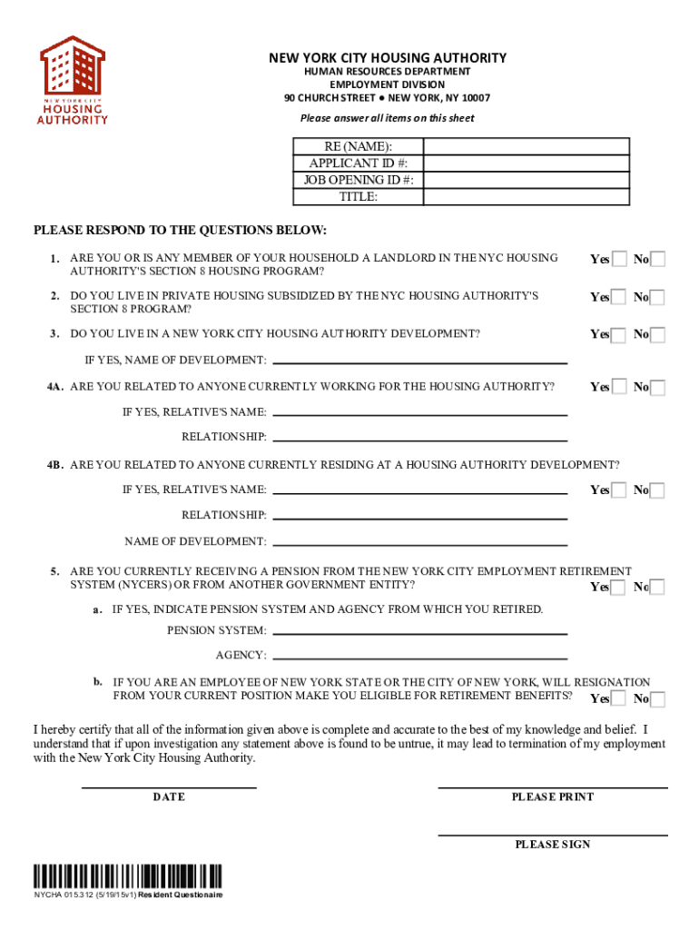 Fillable Online to the NYC Human Resources New York City