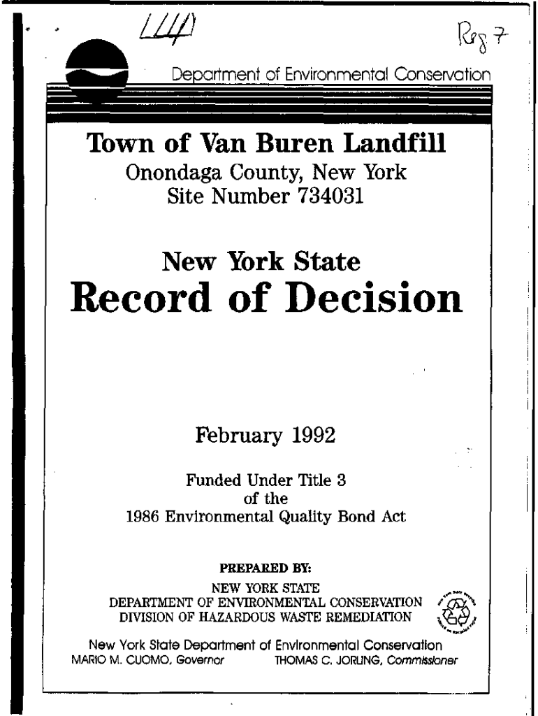 Fillable Online Town of Van Buren Landfill ROD New York State