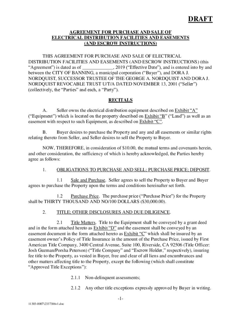 Fillable Online Purchase and Sale Agreement and Joint Escrow