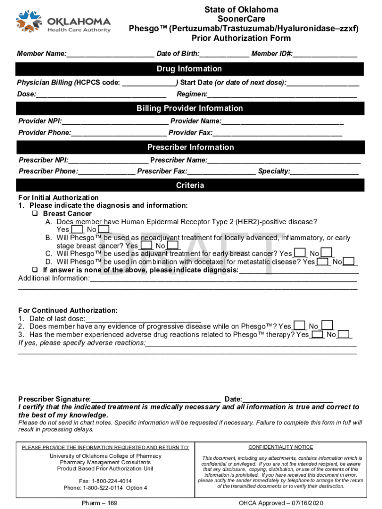 Fillable Online State of Oklahoma SoonerCare Phesgo(Pertuzumab/ Fax