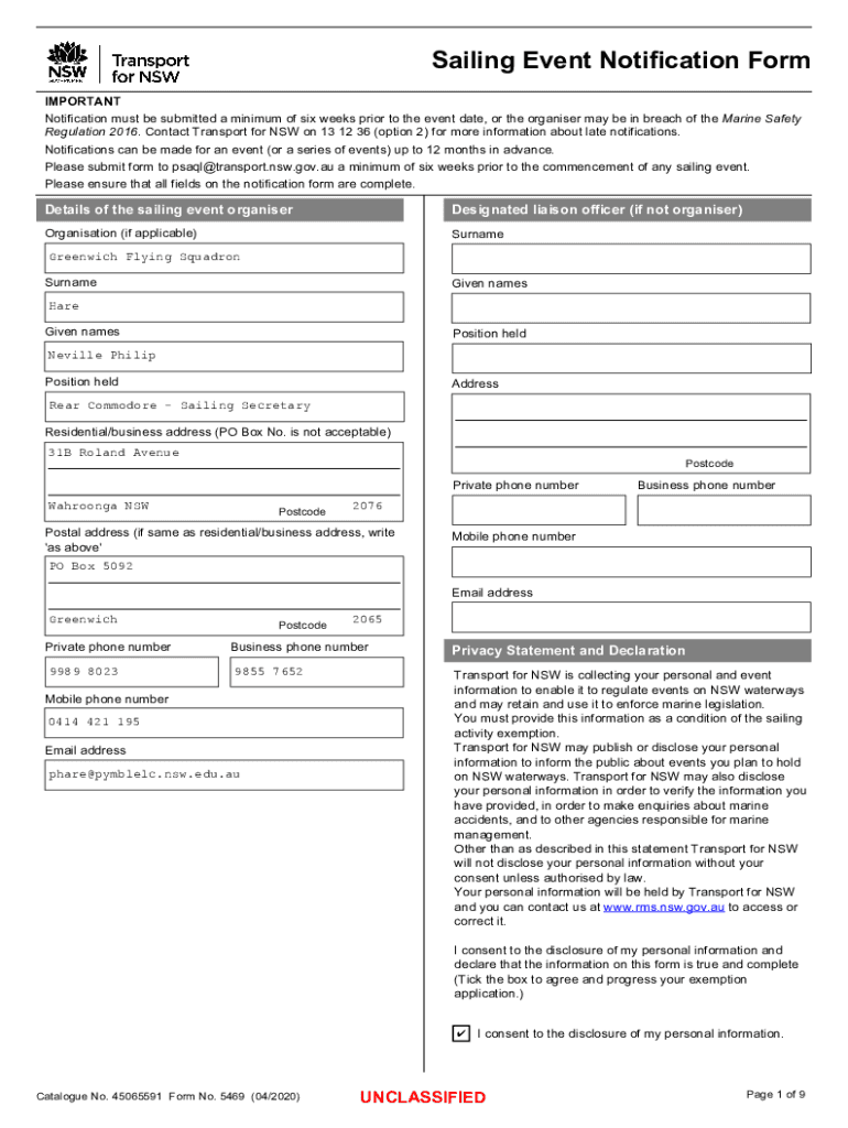 Fillable Online gfs org Sailing Event Notification Form. Sailing Event