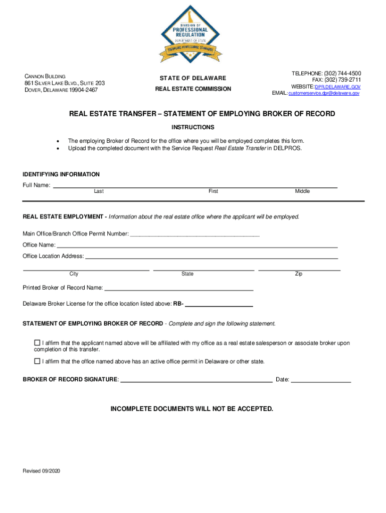 Fillable Online Real Estate Transfer Statement of Employing Broker of