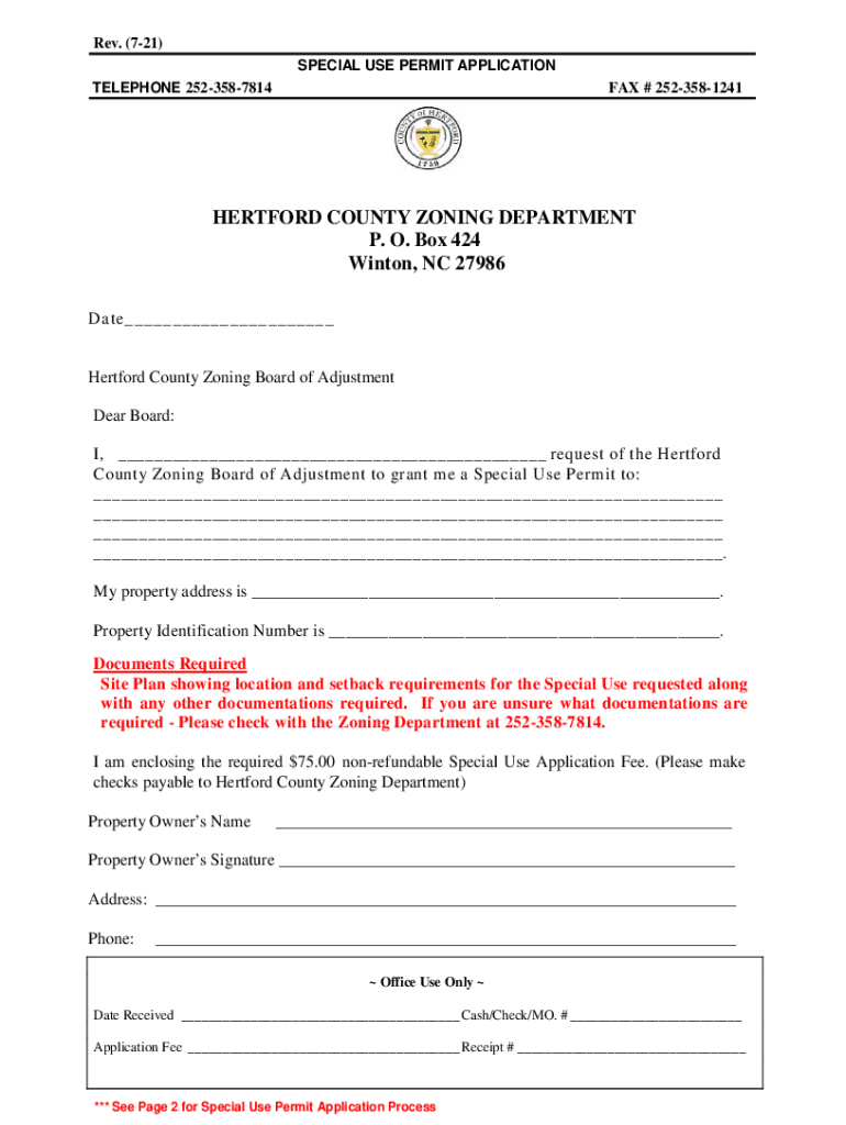 Fillable Online HERTFORD COUNTY ZONING DEPARTMENT P. O. Box 424 Fax