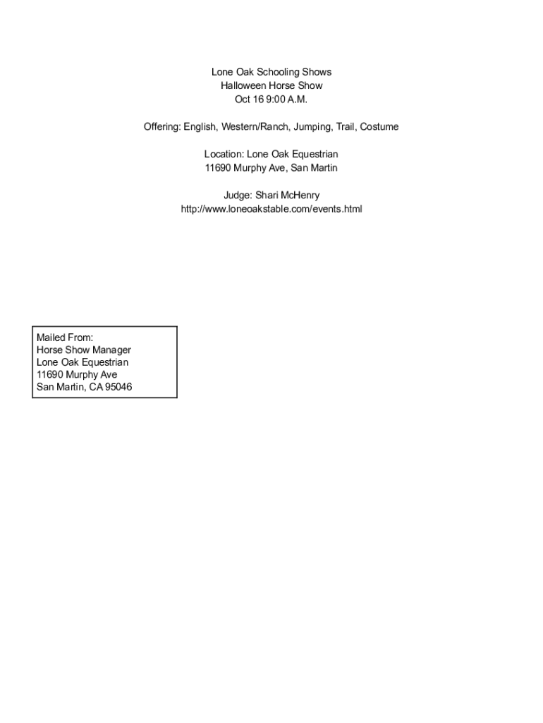 Fillable Online Lone Oak Equestrian Center San Martin opening hours