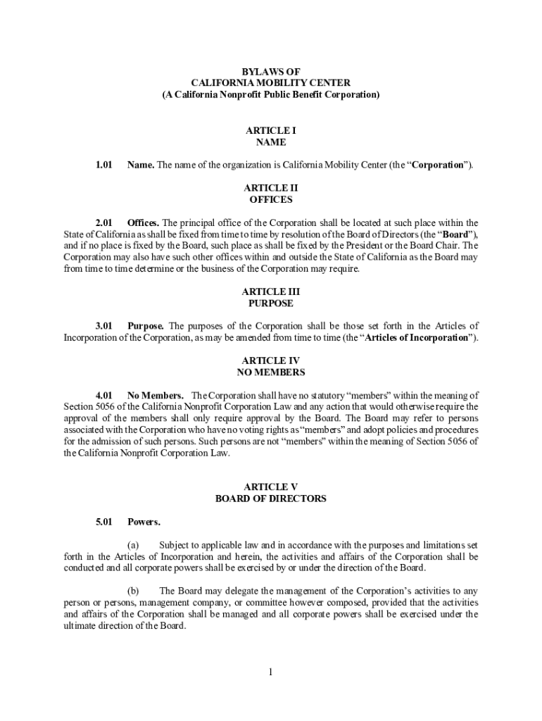Fillable Online Bylaws California Mobility Center 04.28.20.pdf Fax
