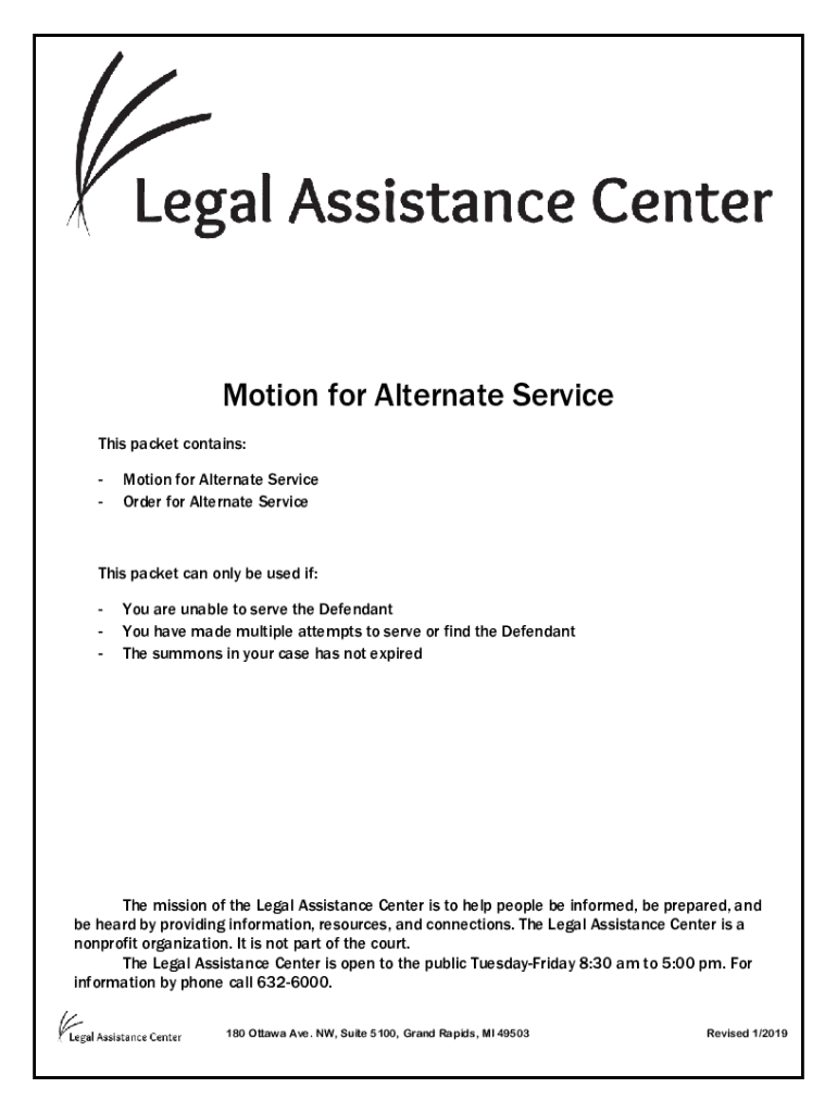 Fillable Online Motion for Alternate Service Legal Assistance Center