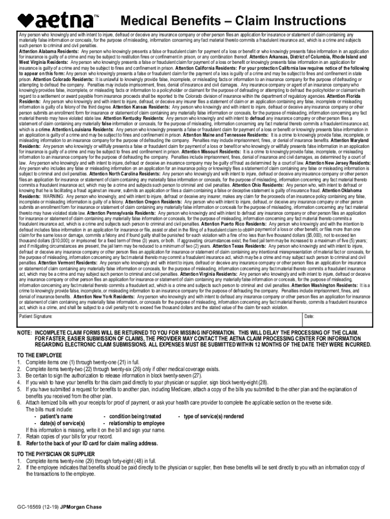 Fillable Online Aetna Medical Benefits Claim Form. Accessible PDF Aetna Medical Benefits