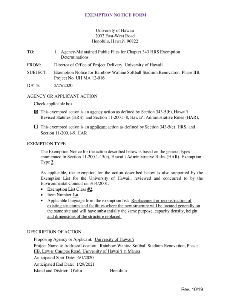 Fillable Online EXEMPTION NOTICE FORM Hawaii Fax Email Print pdfFiller