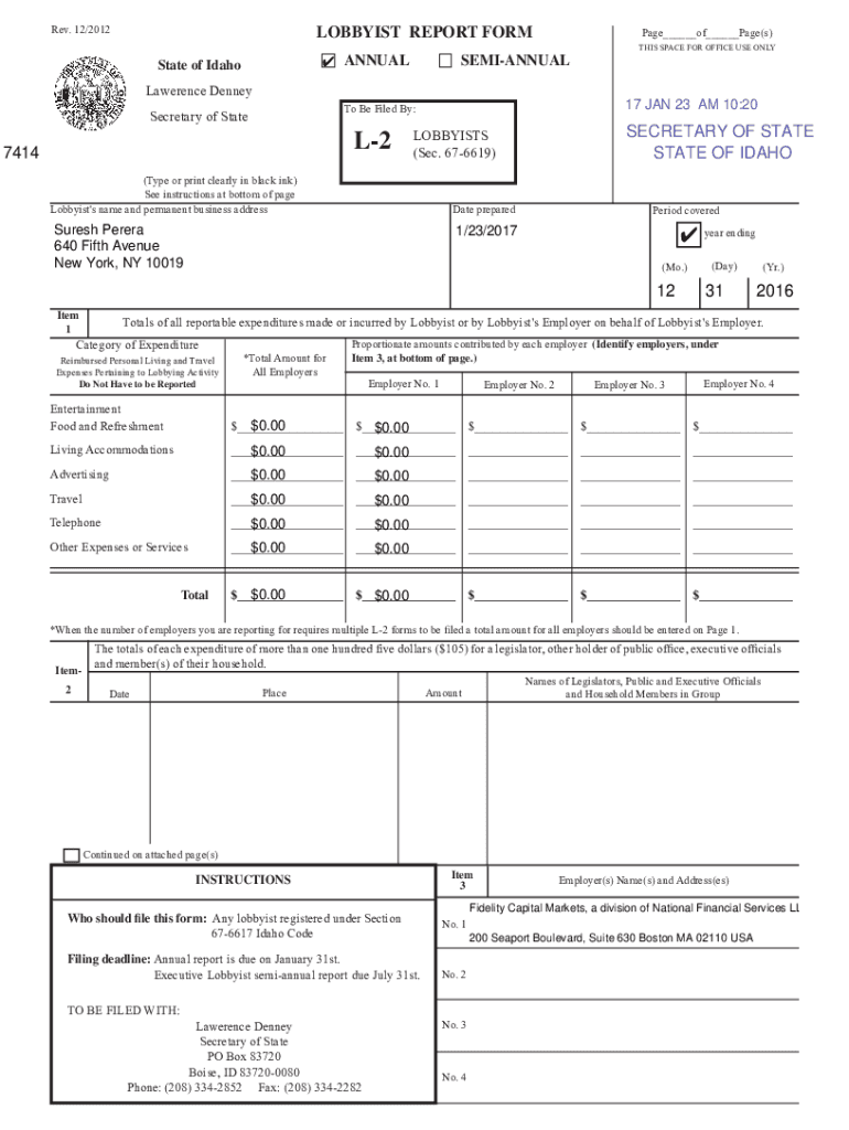 Fillable Online sos idaho archive.sos.idaho.govELECTlobbyistLOBBYIST