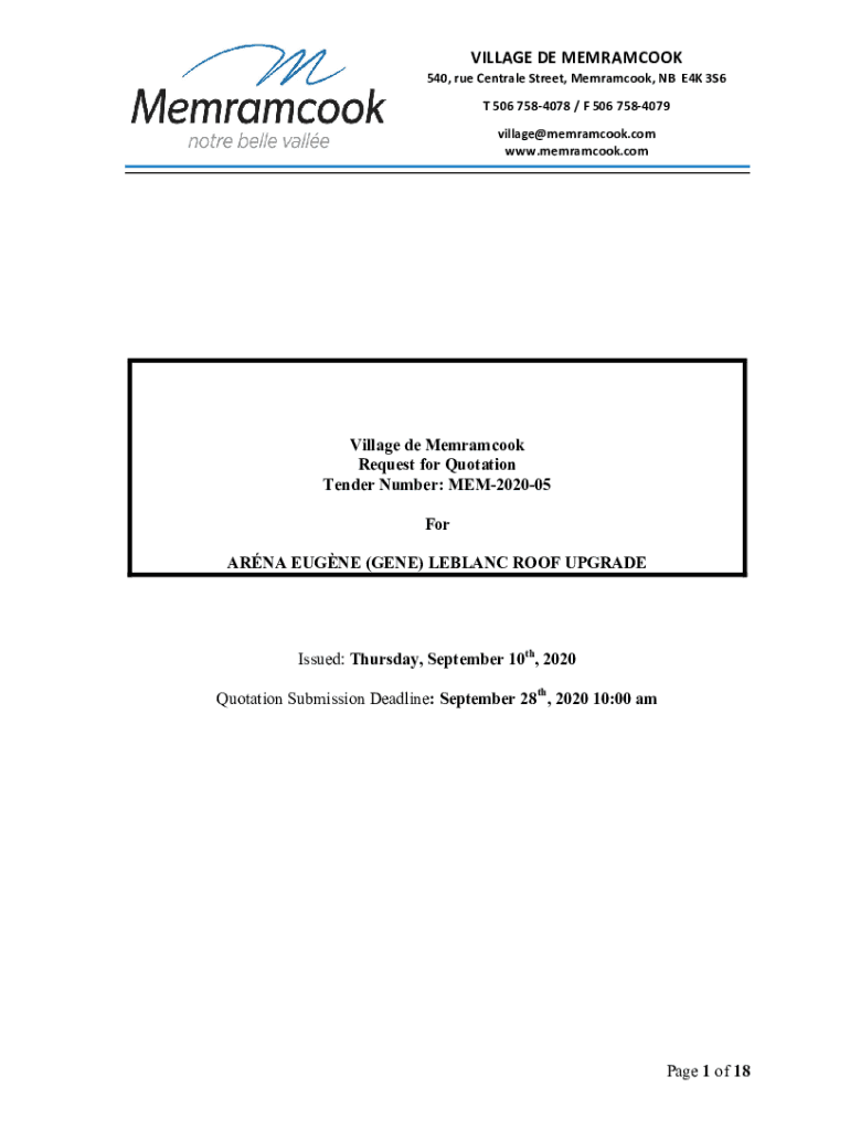 Fillable Online Village de Memramcook 540, rue Centrale Street, Memramcook Fax Email Print
