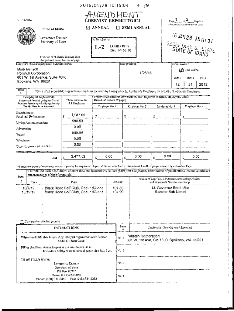 Fillable Online sos idaho sos.idaho.govelectlobbyistLOBBYIST REPORT