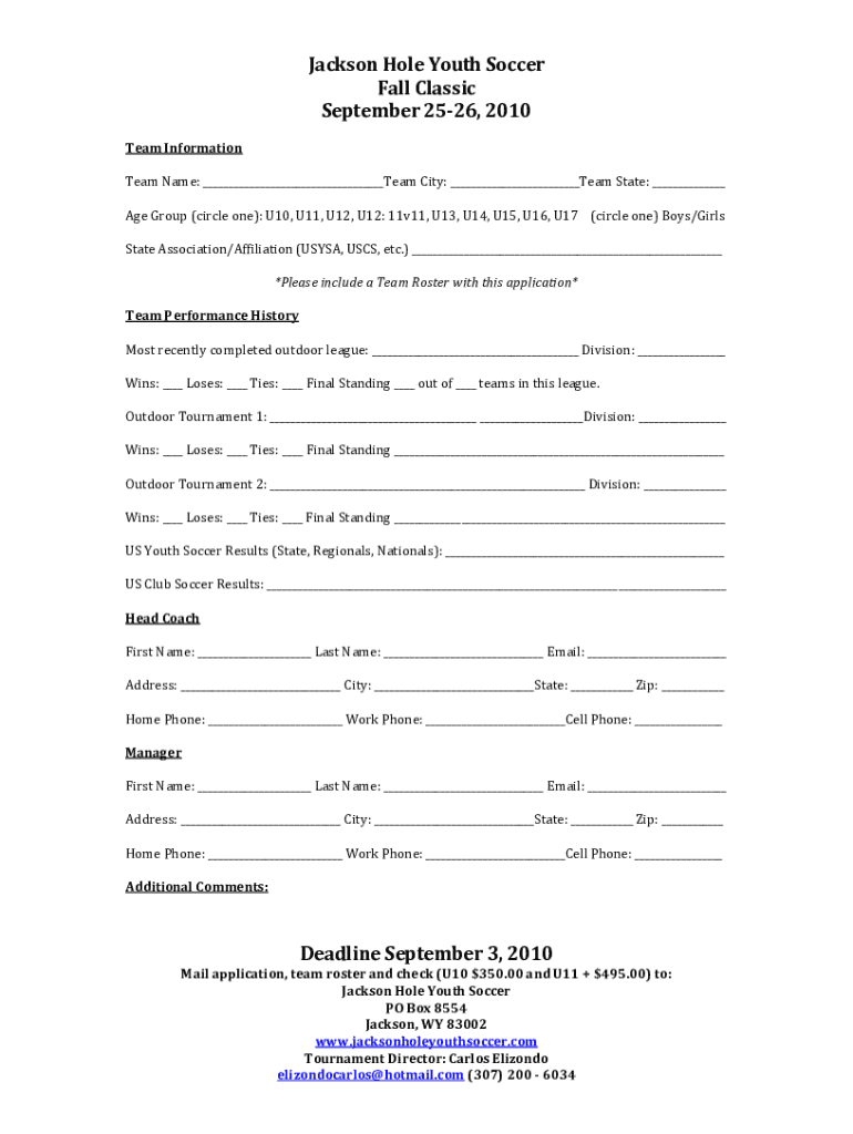 Fillable Online Jackson Hole Fall Classic Jackson Hole Youth Soccer