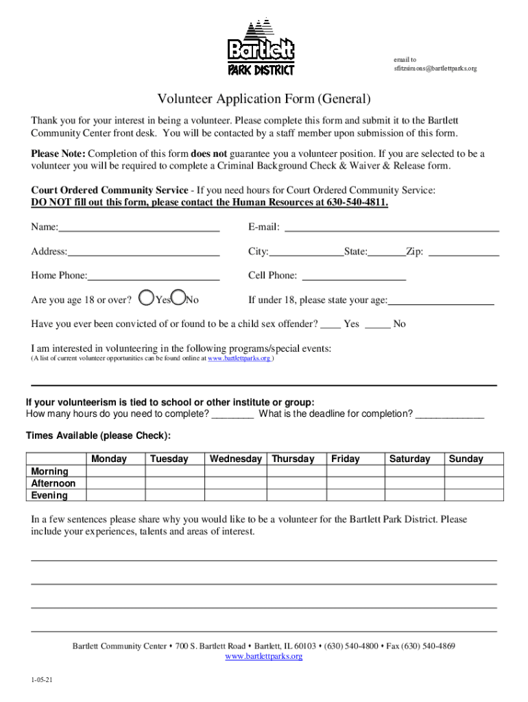 Fillable Online Registration Bartlett Park Center